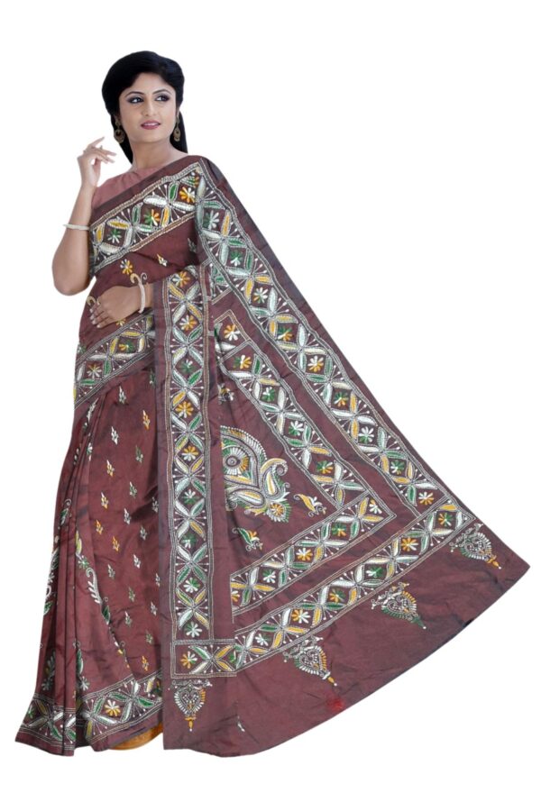 Dark Maroon Silk Saree - Hand Embroidery - Image 2