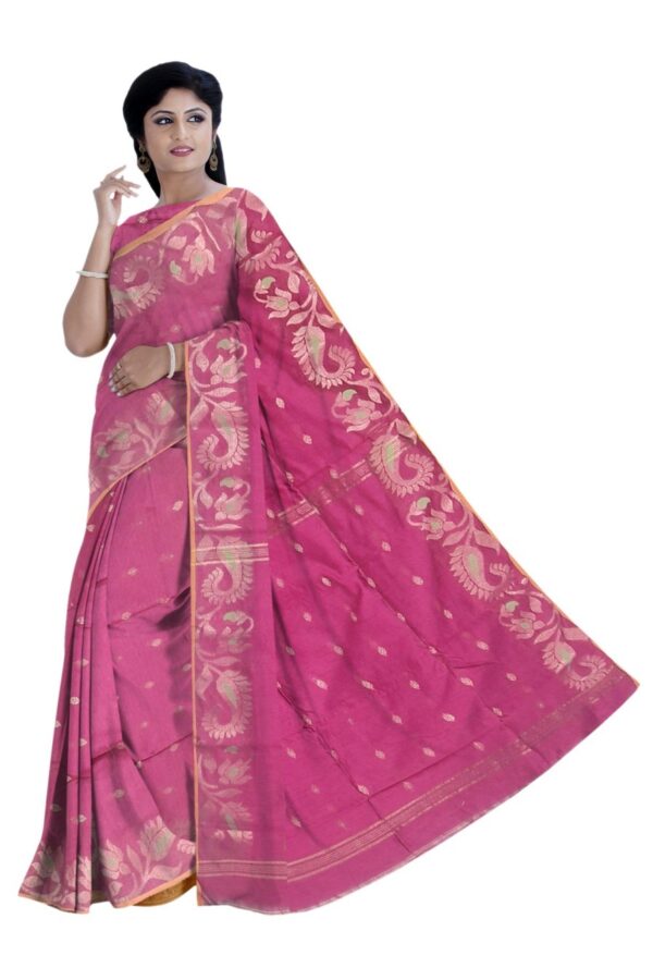 Wine Colored Cotton Silk Saree - Image 2