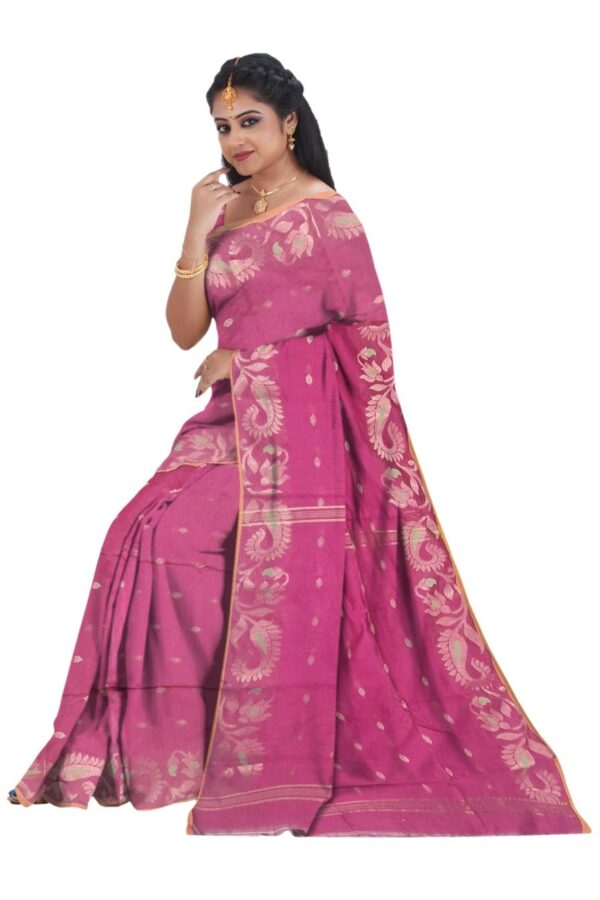 Wine Colored Cotton Silk Saree - Image 4