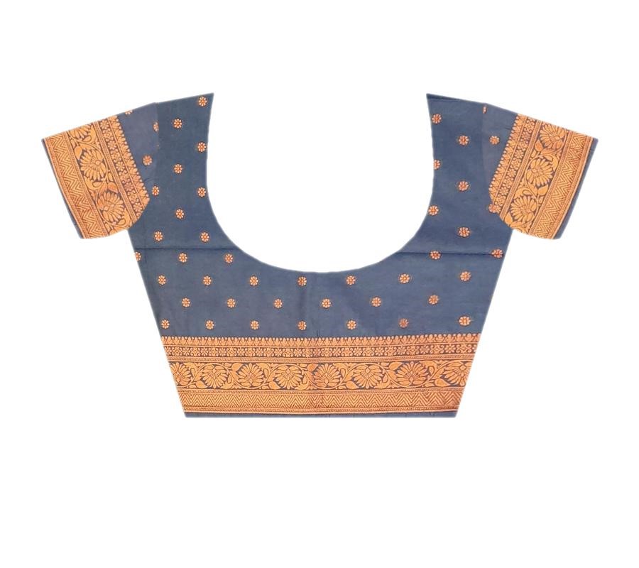 Blue Maheshwari Silk Saree (Copper Zari) - Image 7