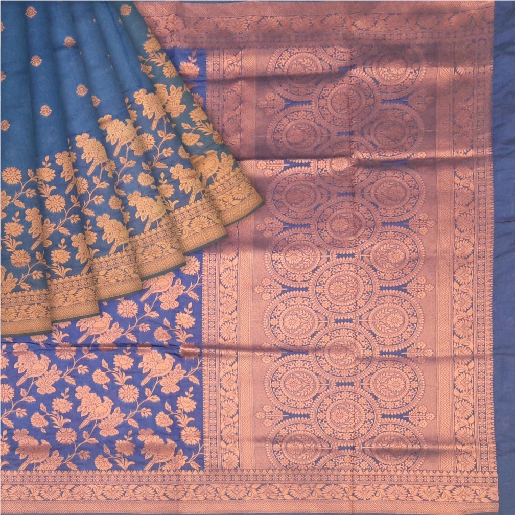 Blue Maheshwari Silk Saree (Copper Zari) - Image 6