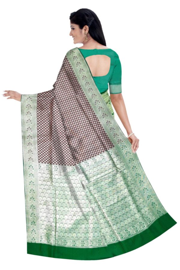 Green & Maroon Silk Saree - Image 4