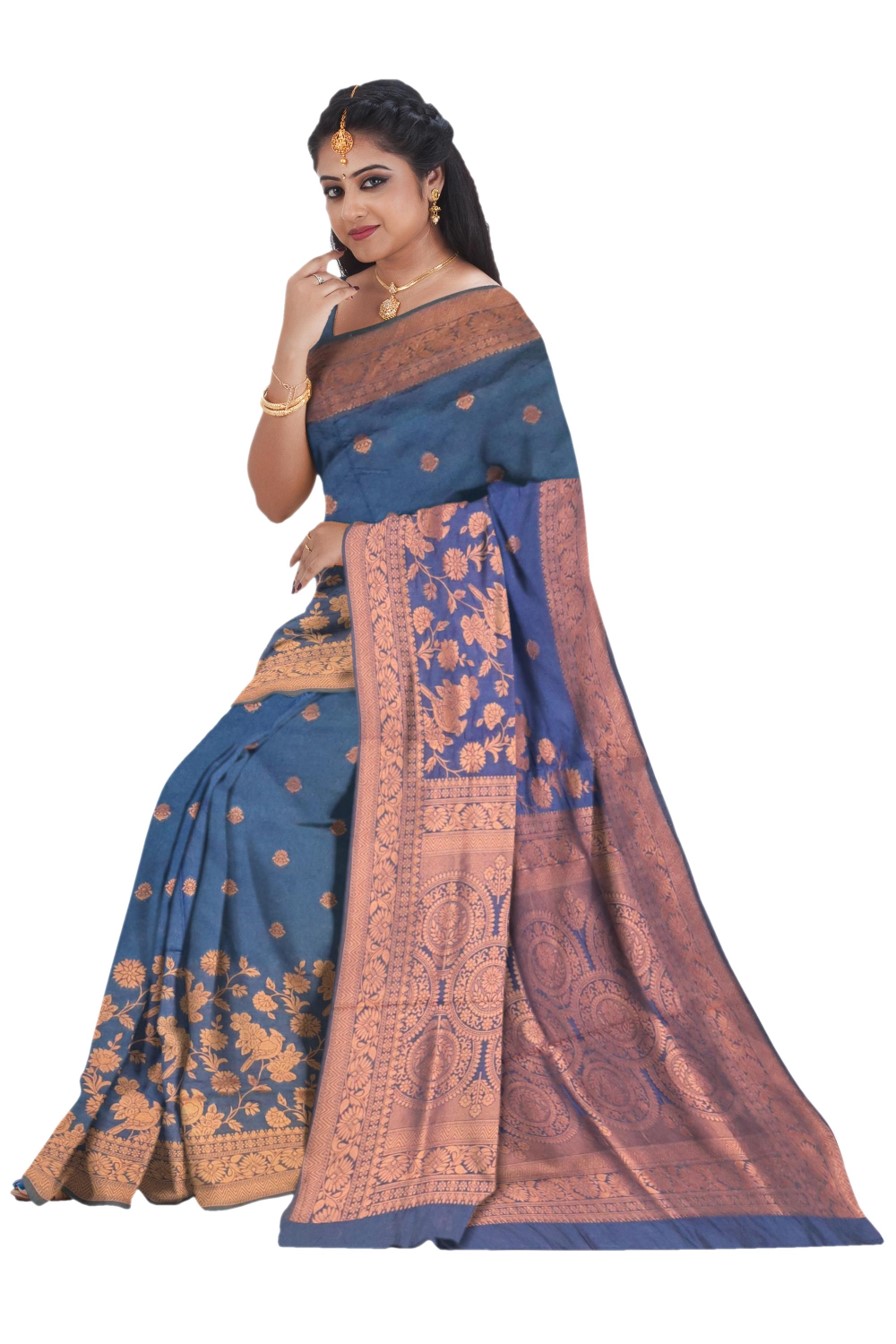 Blue Maheshwari Silk Saree (Copper Zari) - Image 5