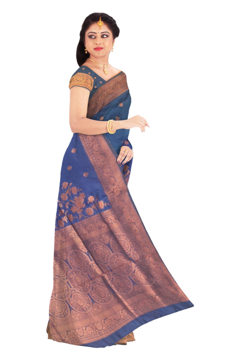 Blue Maheshwari Silk Saree (Copper Zari) - Image 4