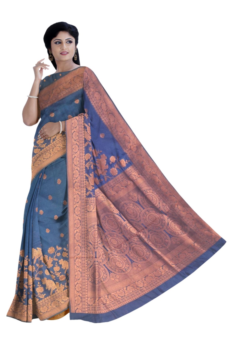 Blue Maheshwari Silk Saree (Copper Zari) - Image 2