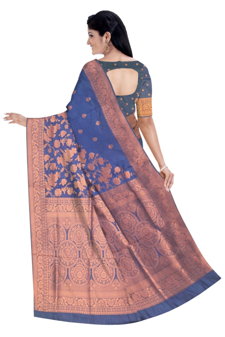 Blue Maheshwari Silk Saree (Copper Zari) - Image 3