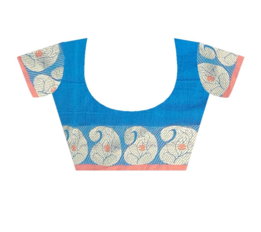 Turquoise Khadi Cotton Saree - Image 7