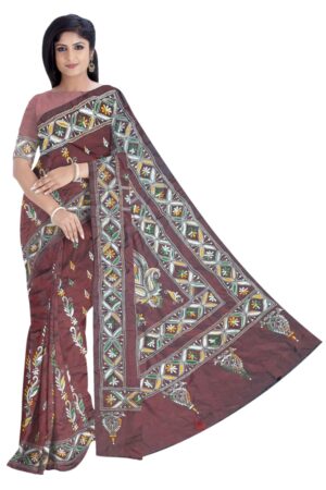 Dark Maroon Silk Saree - Hand Embroidery