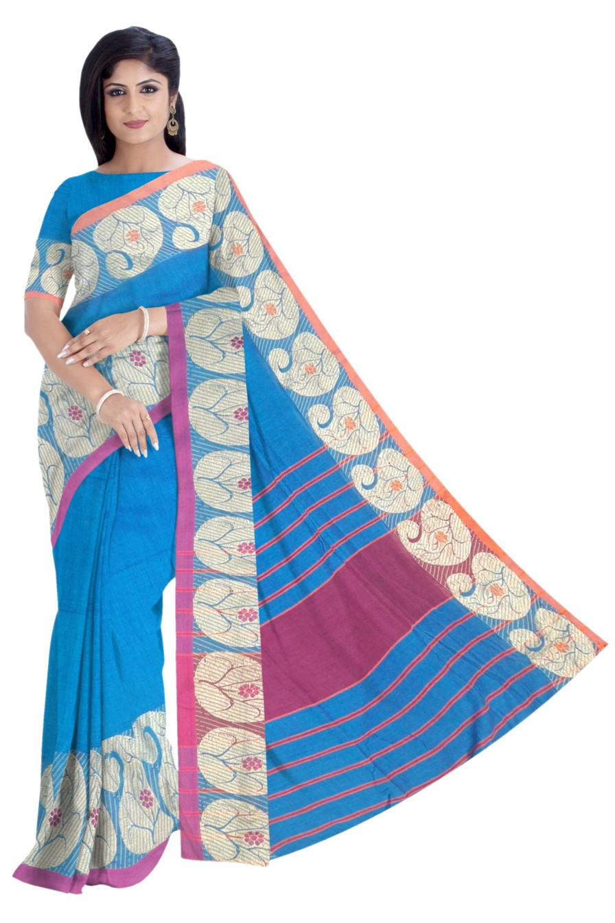 Turquoise Khadi Cotton Saree