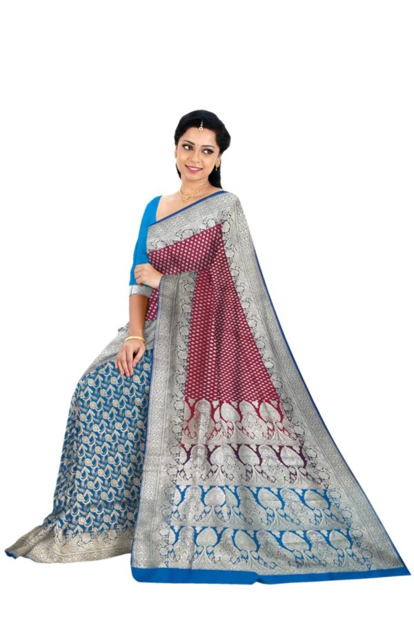 Pink & Blue Silk Saree - Image 4