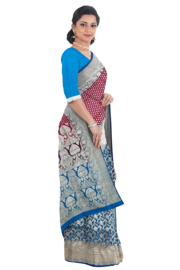 Pink & Blue Silk Saree - Image 3