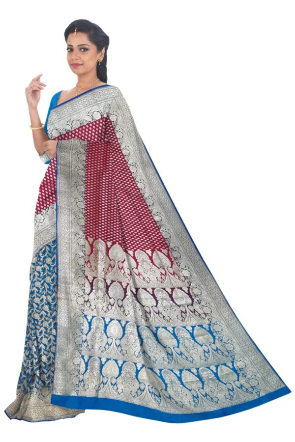 Pink & Blue Silk Saree - Image 2