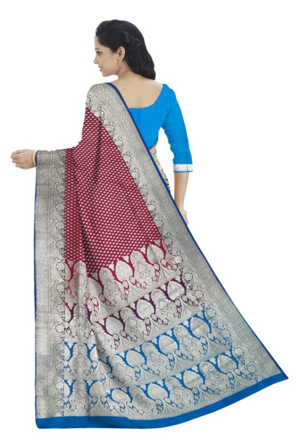 Pink & Blue Silk Saree - Image 5