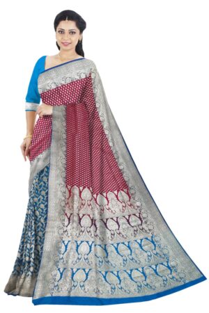 Pink & Blue Silk Saree