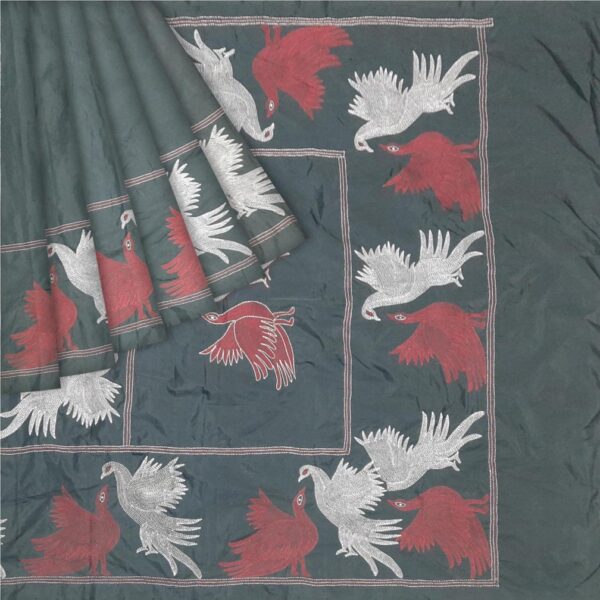 Black Silk Saree - Hand Embroidery - Image 6