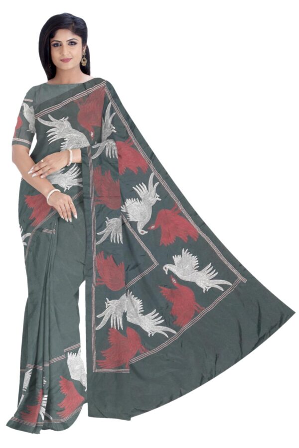 Black Silk Saree - Hand Embroidery