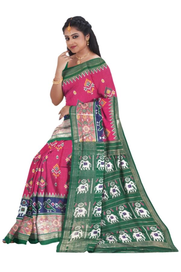 Pink & Bottle Green Silk Saree - Image 5