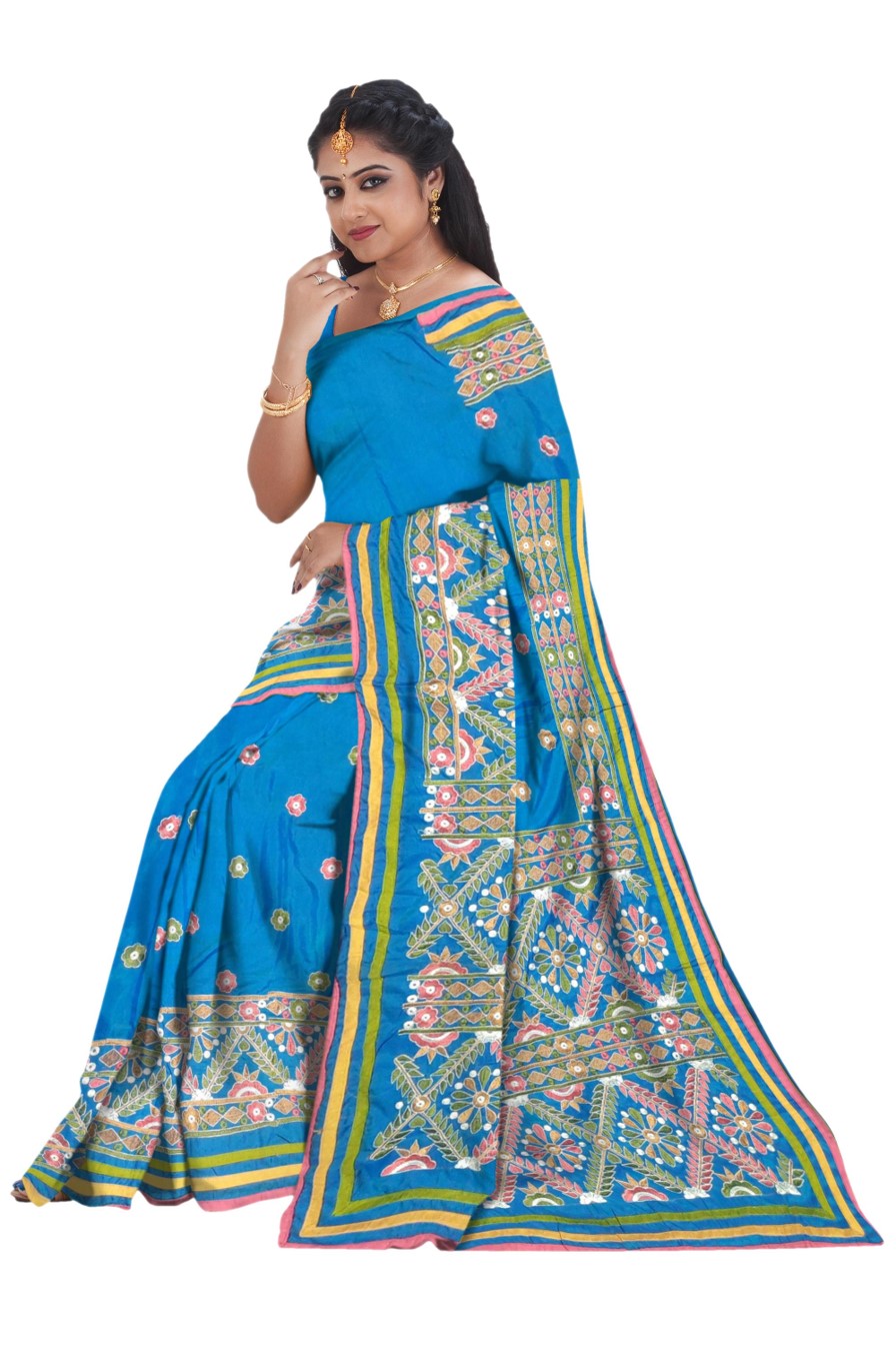 Kantha Stitched Silk Saree - Mayurkanthi - Image 5