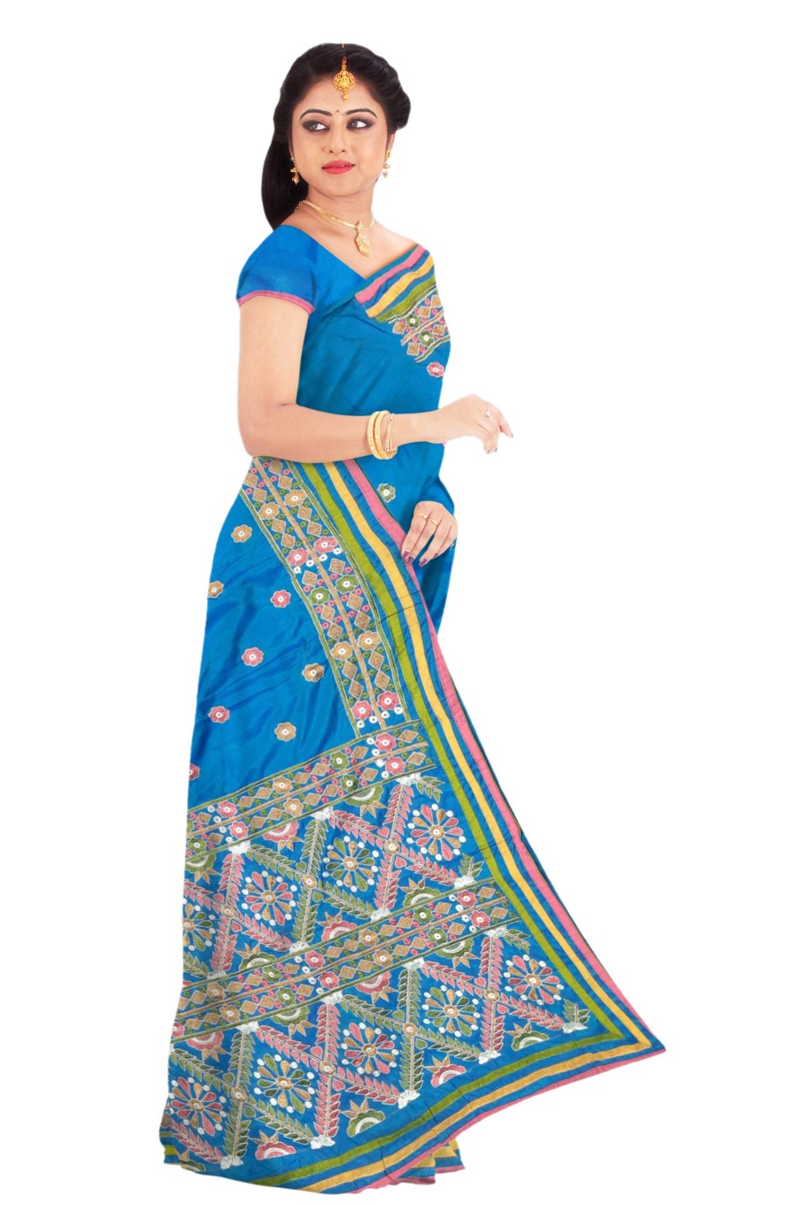 Kantha Stitched Silk Saree - Mayurkanthi - Image 3