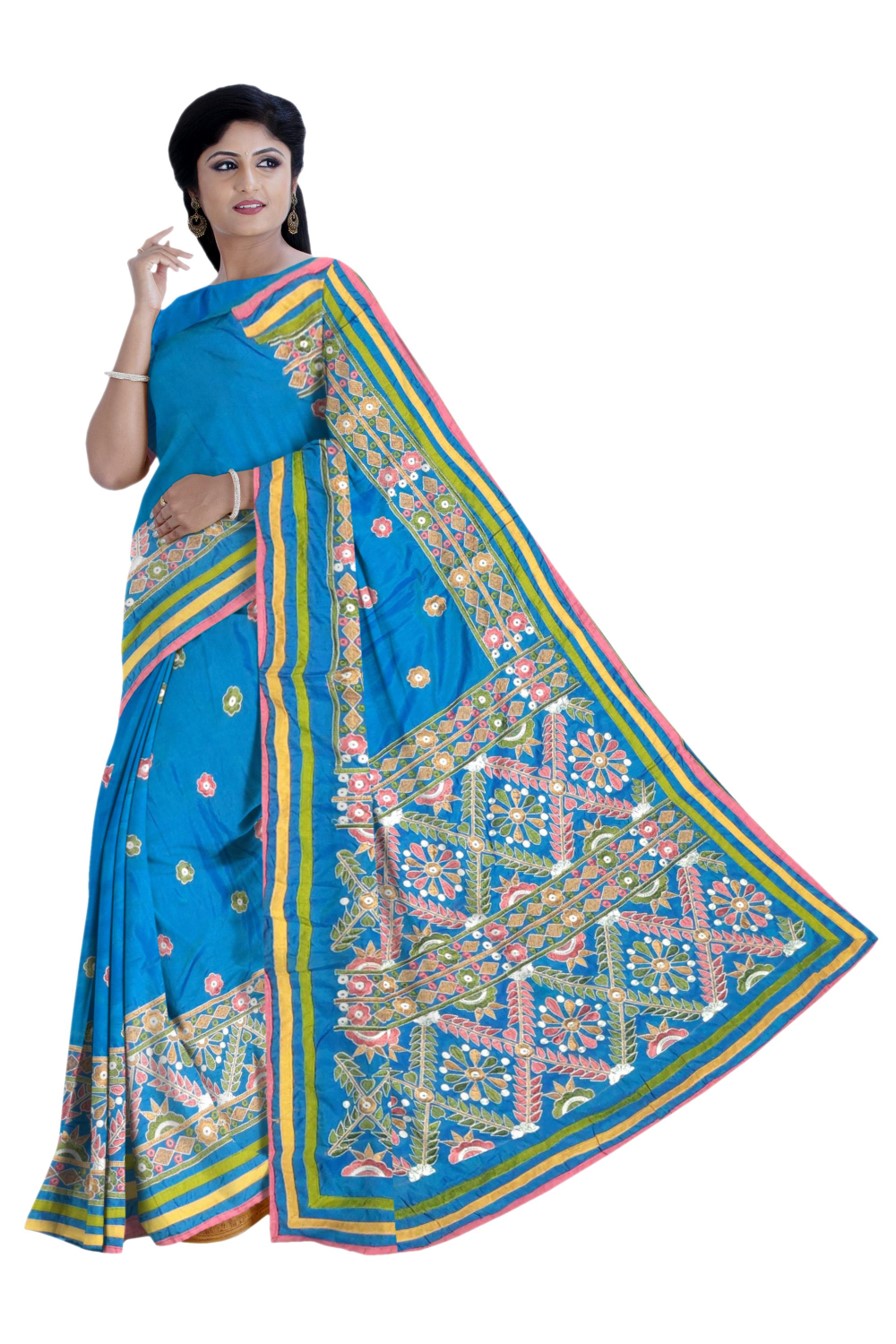 Kantha Stitched Silk Saree - Mayurkanthi - Image 2