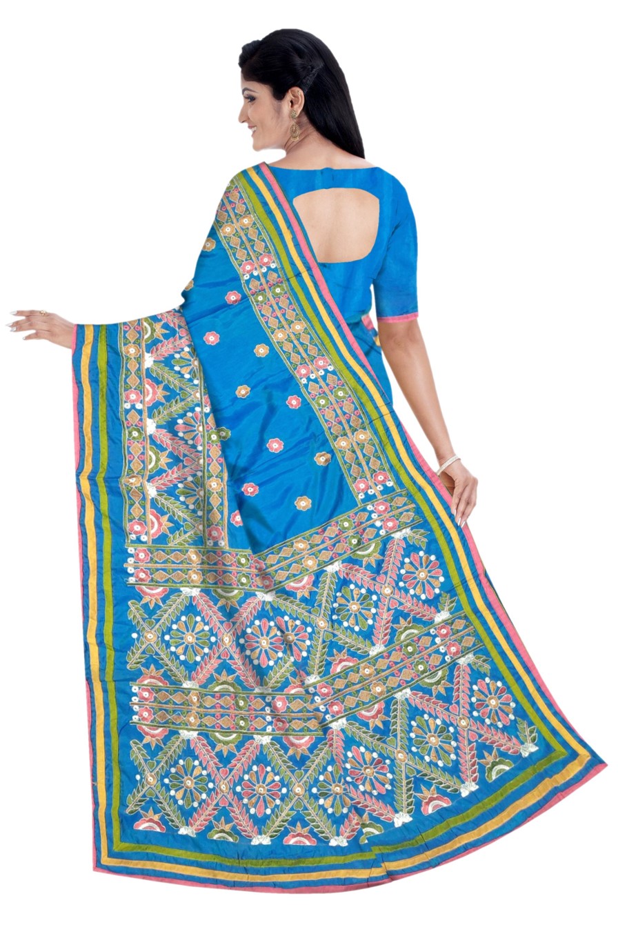 Kantha Stitched Silk Saree - Mayurkanthi - Image 4