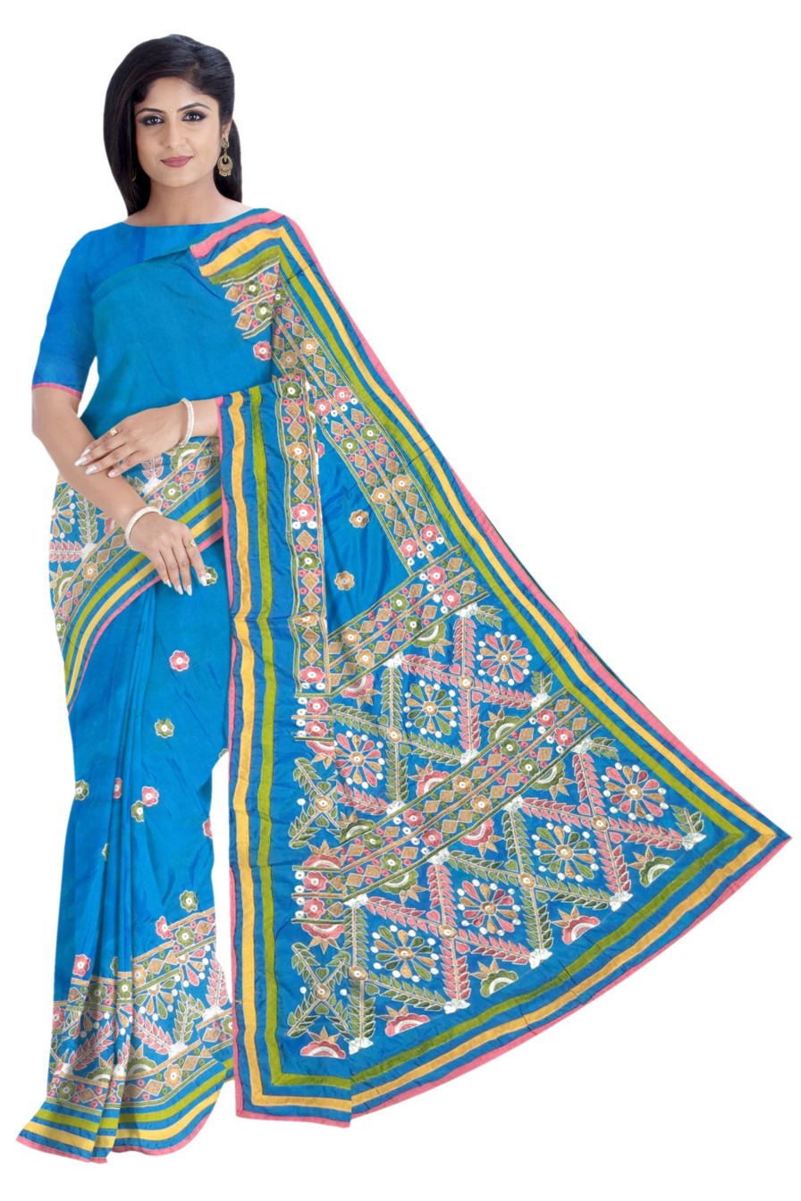 Kantha Stitched Silk Saree - Mayurkanthi