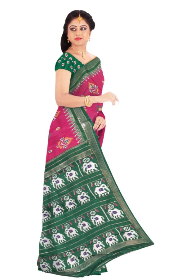 Pink & Bottle Green Silk Saree - Image 3