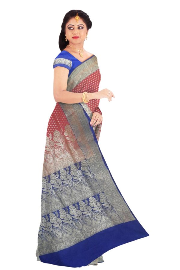 Peach & Blue Silk Saree - Image 3