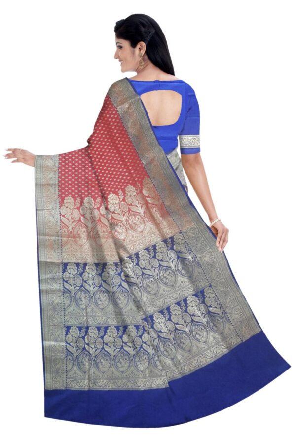 Peach & Blue Silk Saree - Image 5