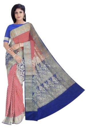 Peach & Blue Silk Saree