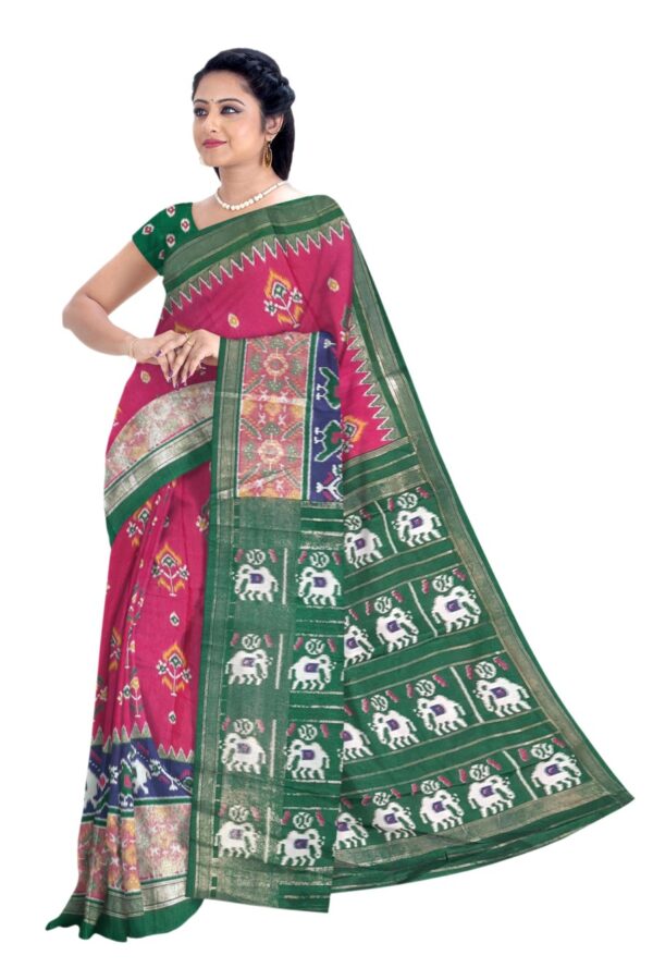 Pink & Bottle Green Silk Saree - Image 2