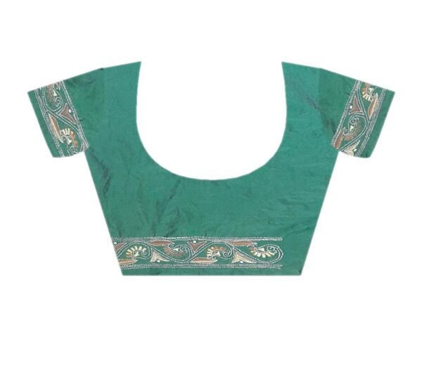 Bottle Green Silk Saree - Hand Embroidery - Image 7