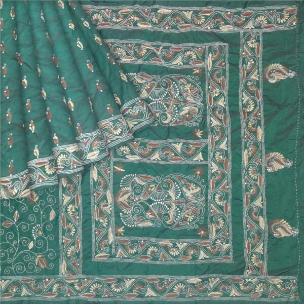 Bottle Green Silk Saree - Hand Embroidery - Image 6