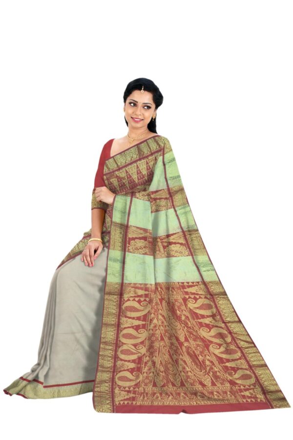 Off-white & Red Half n Half Kanjivaram Silk - Image 5