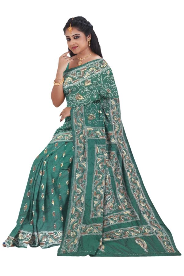 Bottle Green Silk Saree - Hand Embroidery - Image 4