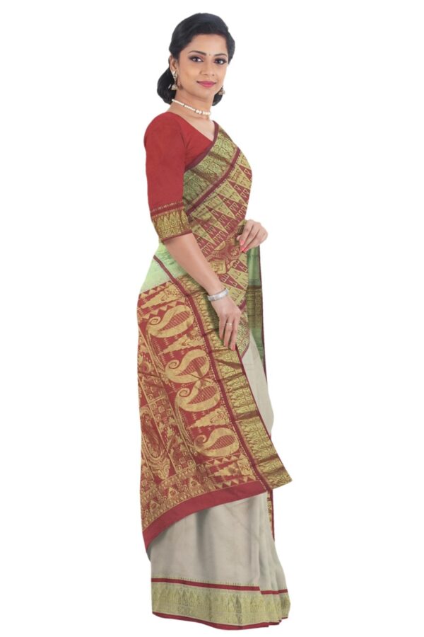 Off-white & Red Half n Half Kanjivaram Silk - Image 4