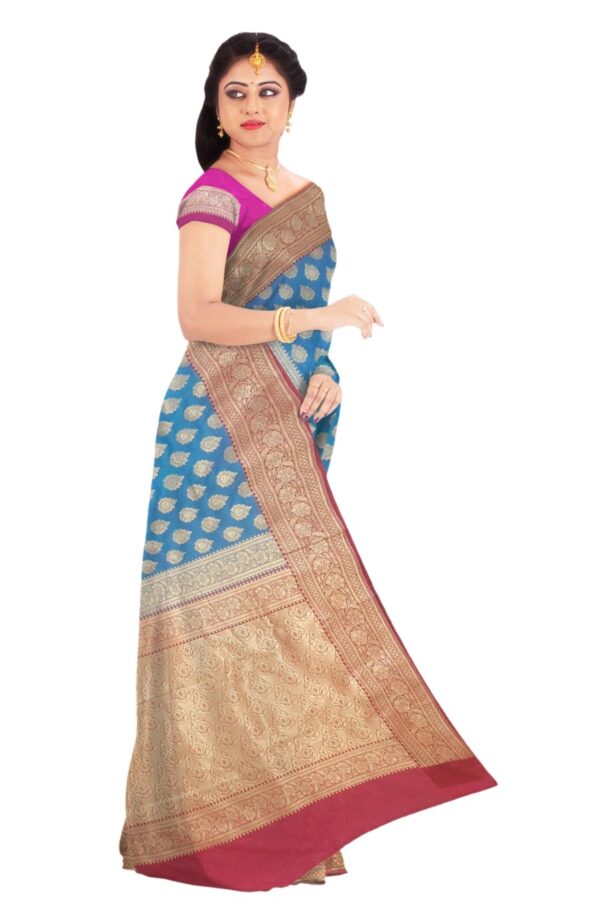 Blue & Pink Silk Saree - Image 4