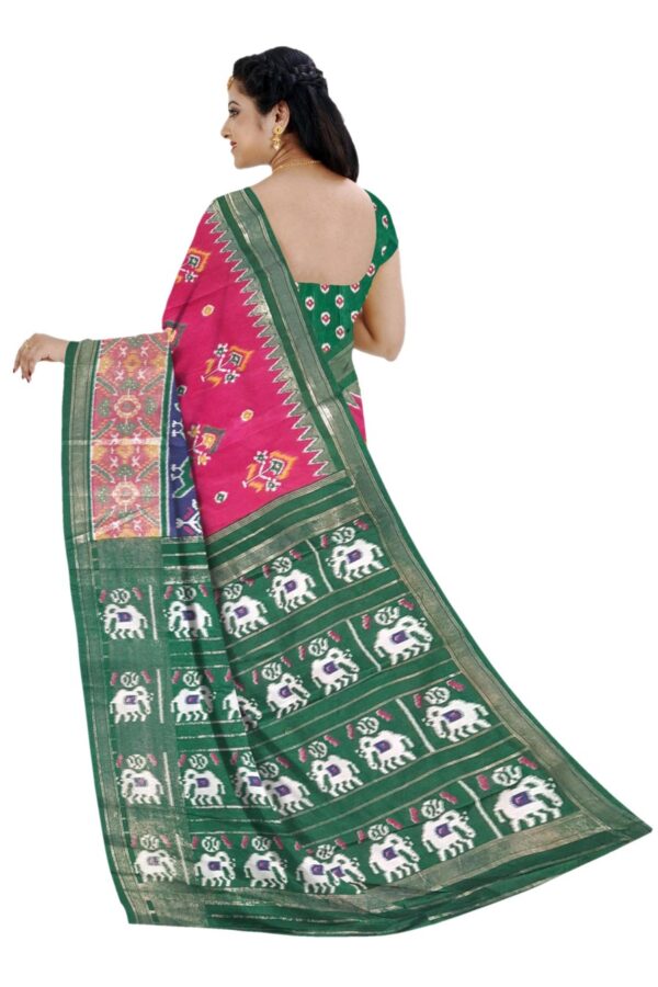 Pink & Bottle Green Silk Saree - Image 4