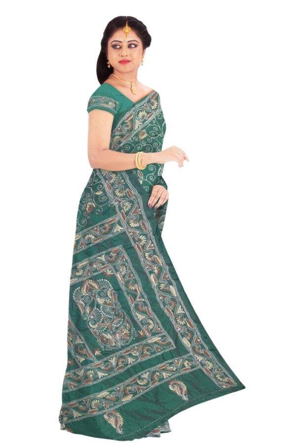 Bottle Green Silk Saree - Hand Embroidery - Image 3