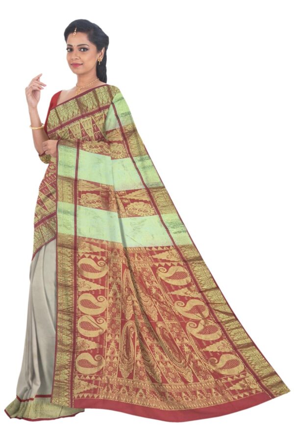 Off-white & Red Half n Half Kanjivaram Silk - Image 3