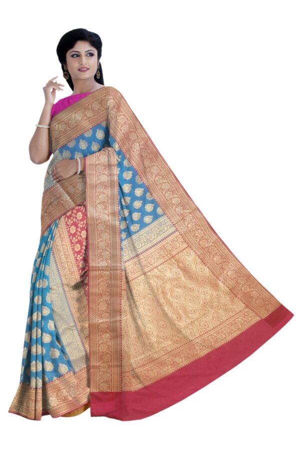 Blue & Pink Silk Saree - Image 3