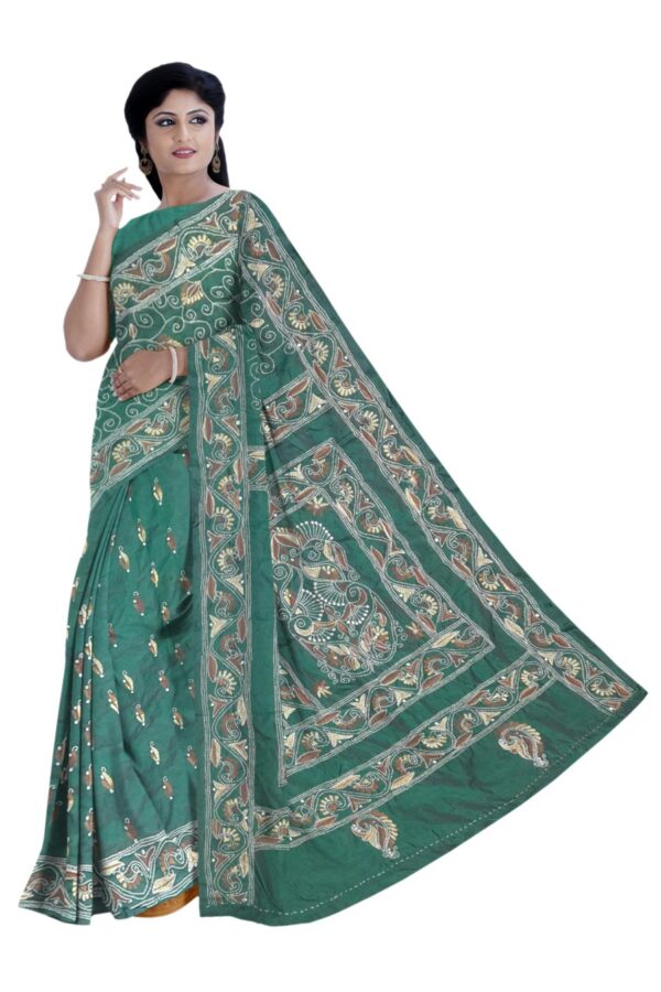 Bottle Green Silk Saree - Hand Embroidery - Image 2
