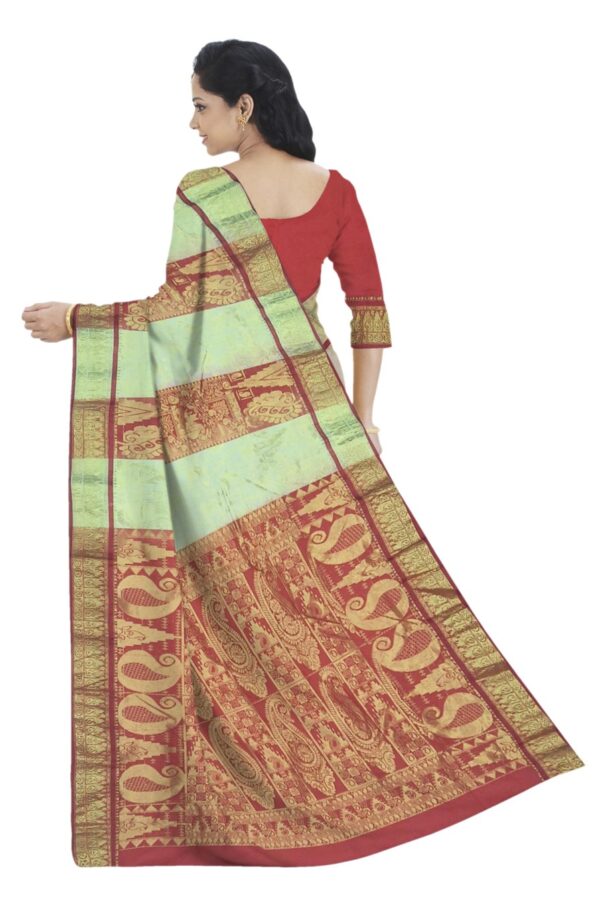 Off-white & Red Half n Half Kanjivaram Silk - Image 2