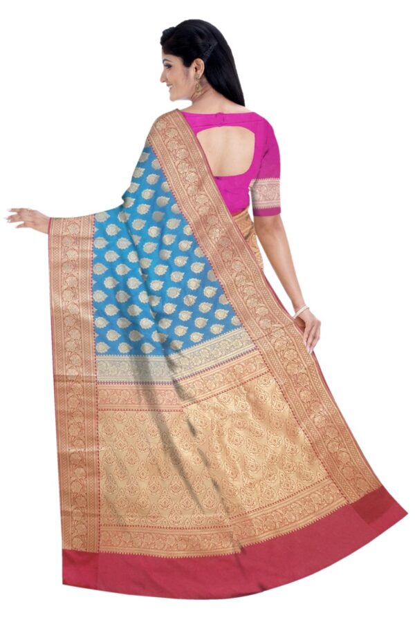 Blue & Pink Silk Saree - Image 2