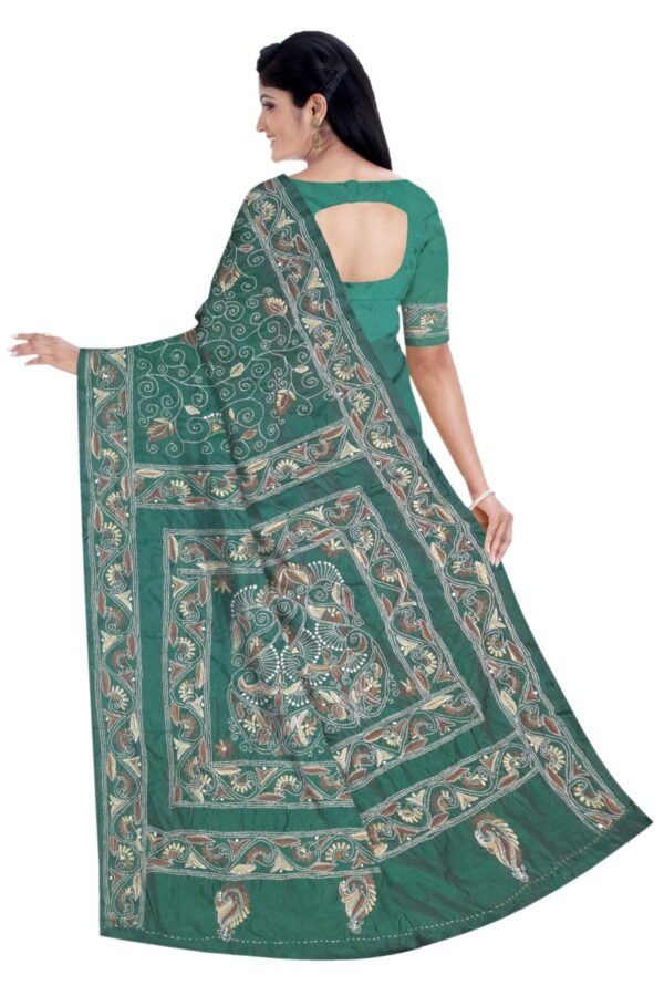 Bottle Green Silk Saree - Hand Embroidery - Image 5