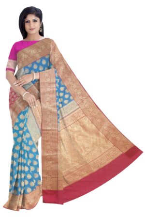 Blue & Pink Silk Saree