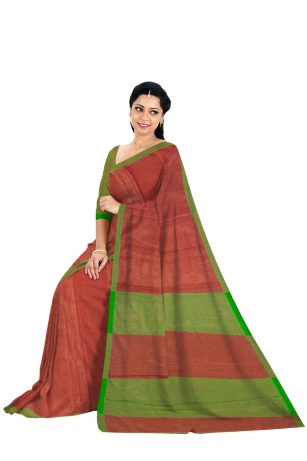 Red & Green Saree - Tissue - Image 5