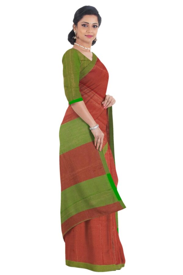 Red & Green Saree - Tissue - Image 3