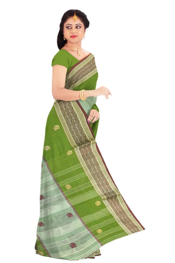 Light Green Tant Saree; Cotton - Image 3