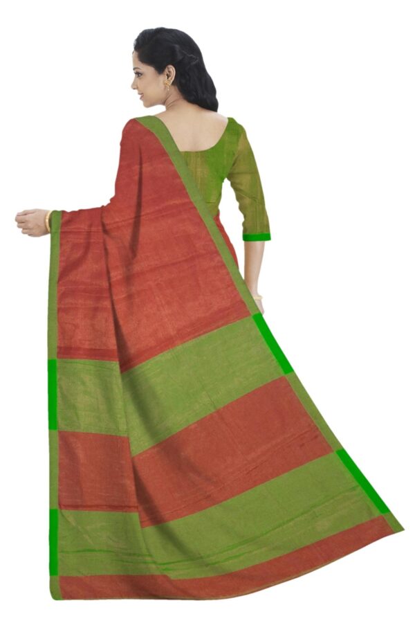 Red & Green Saree - Tissue - Image 4